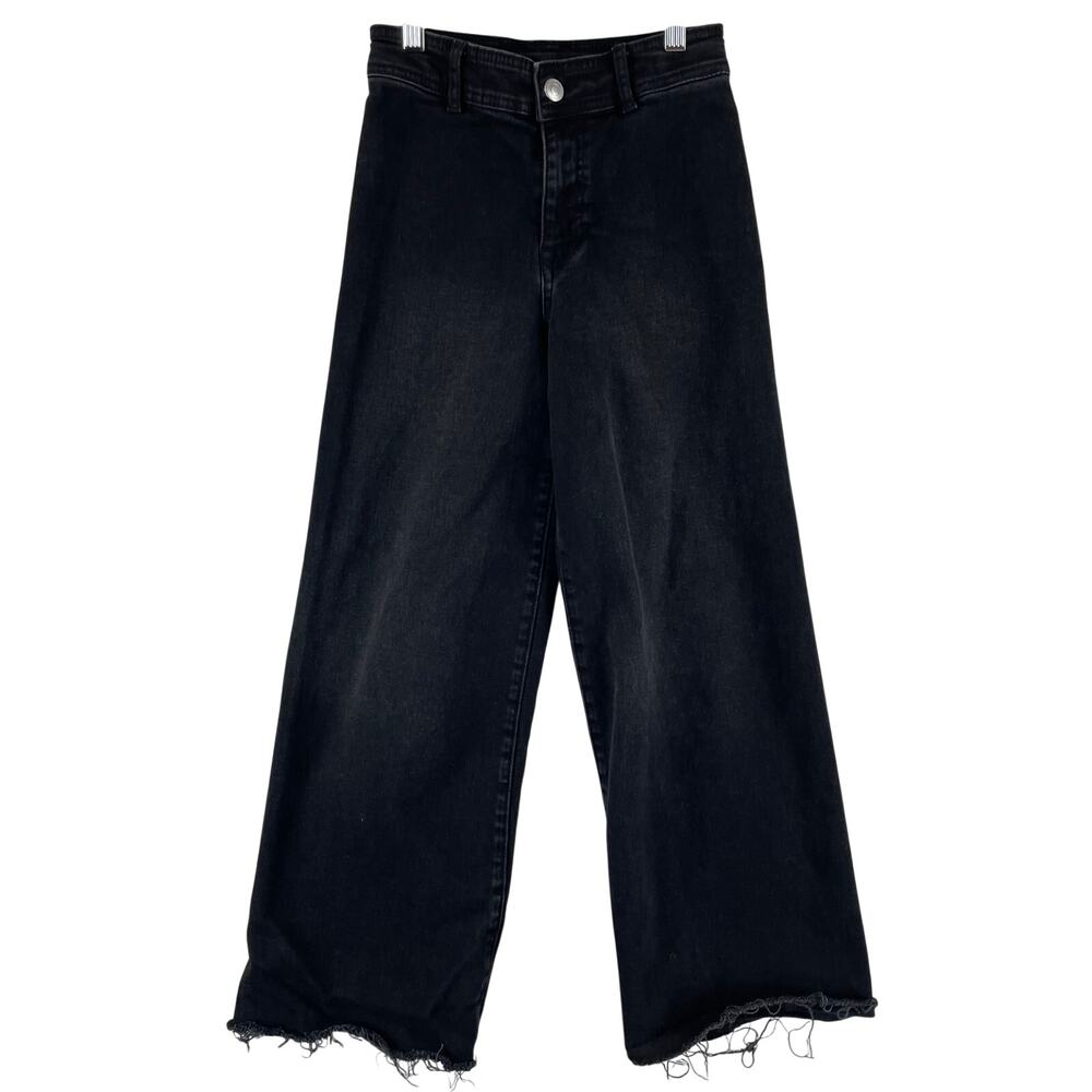 Zara Girls Wide Leg Jeans SZ 11-12 Years 148cm Black Stretch Frayed Hem